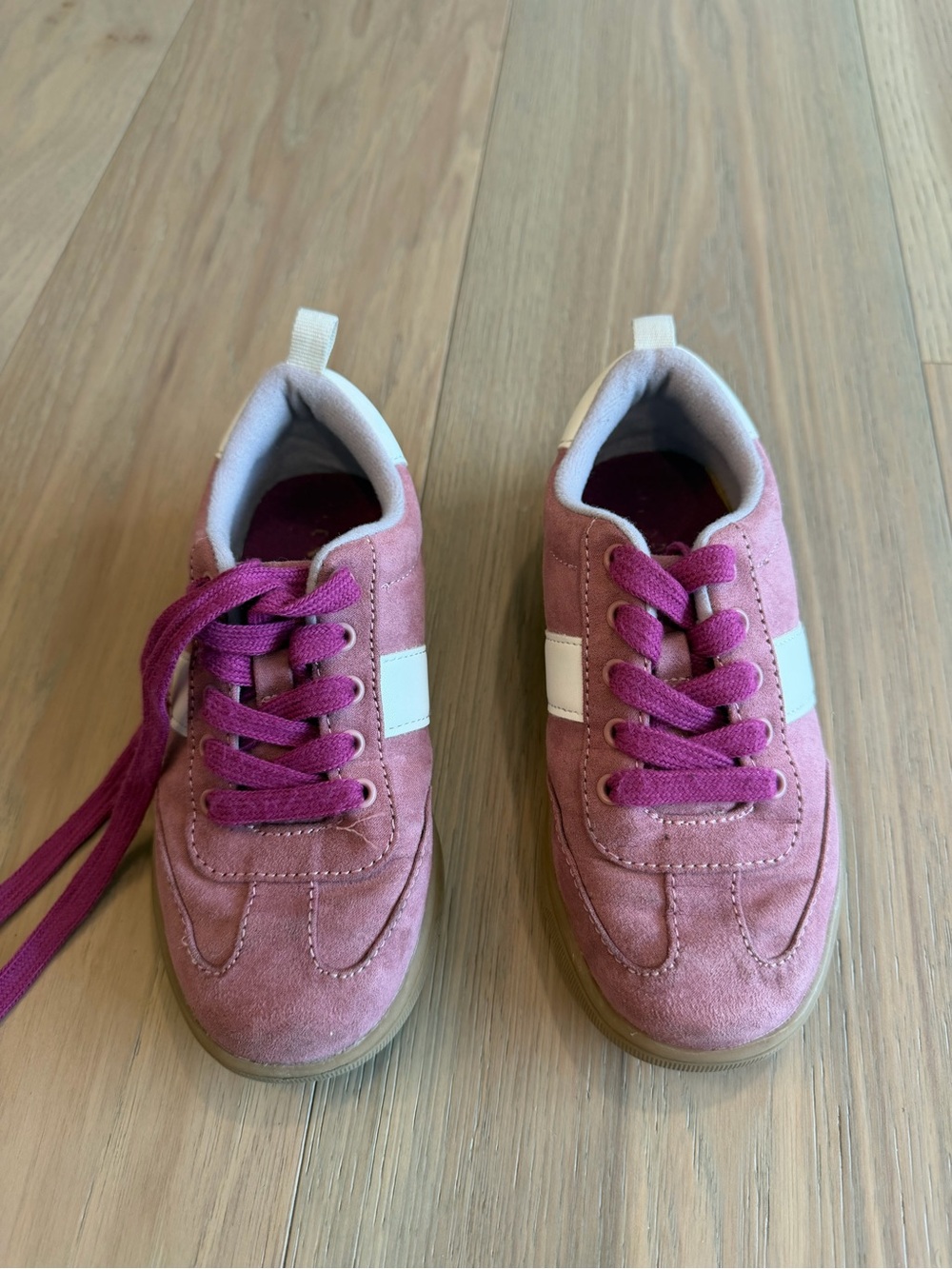 Old Navy Pink Suede Kids Sneakers with White Stripe